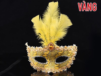 Mặt nạ nửa mặt lông vũ đính giữa ren sóng viên ngọc [Nửa mặt trên - nhiều màu] MATNA-122